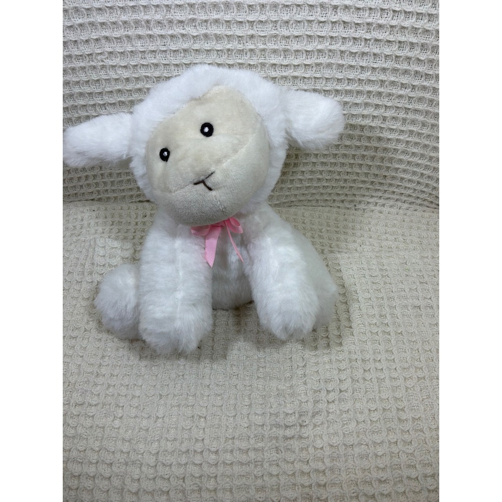 Unbranded Plush Lamb Stuffed Animal Unisex Medium White Pink Bow